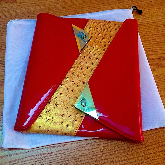 Ashard Richley Red Leather Envelope Clutch - Picture 3 of 9
